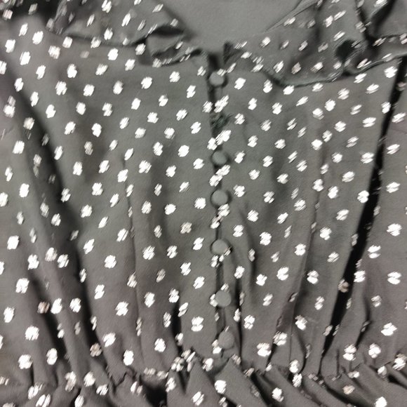 One One Six womens puff long sleeve button up ruffled top black silver dot sz S - Picture 4 of 6